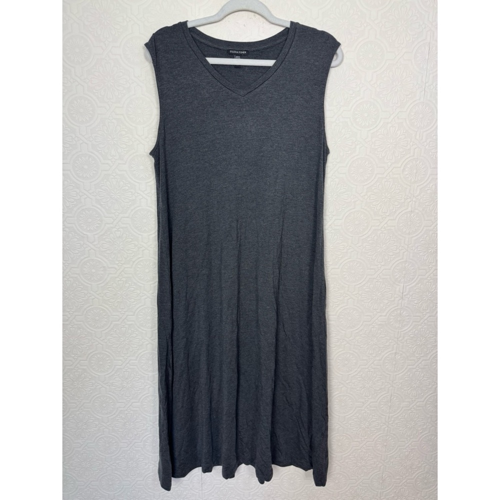 Eileen Fisher Charcoal Sleeveless Midi Dress Size M – Tencel Stretch Knit